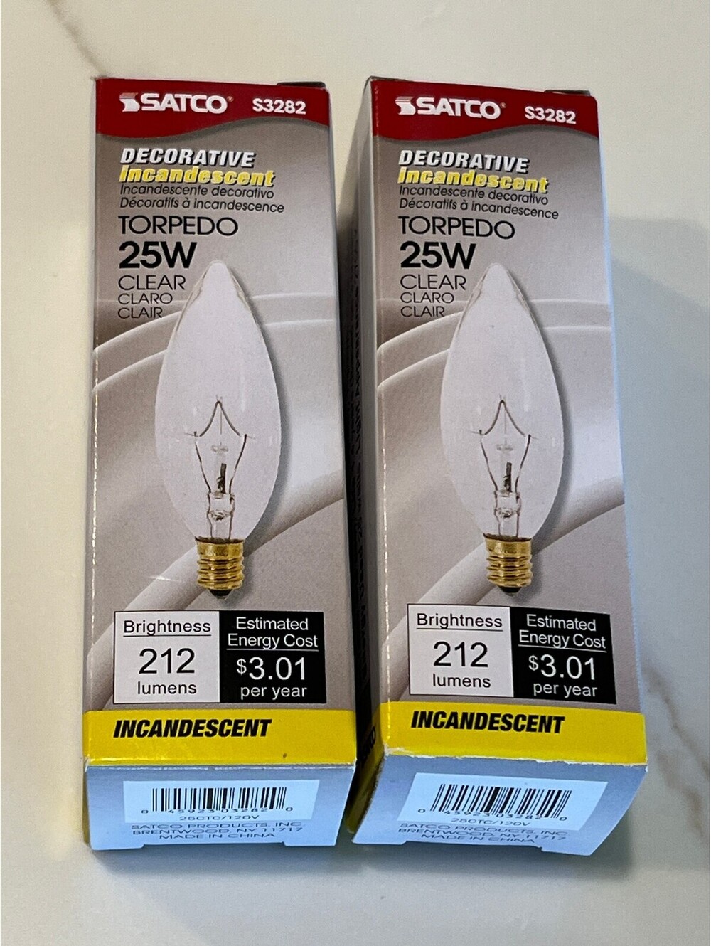 Lot of 2 BNWT Vintage Satco Incandescent Torpedo Light Bulb 25W